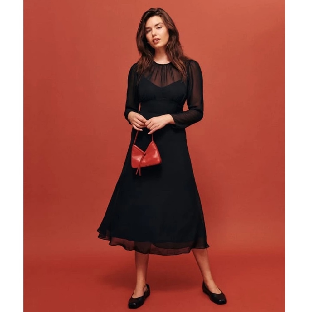 NWT! Reformation Black Long Sleeve Wadeline Midi Dress